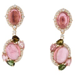 14K Yellow Gold 8.64ctw Tourmaline & Diamond Drop Earrings with Oval and Pear Br