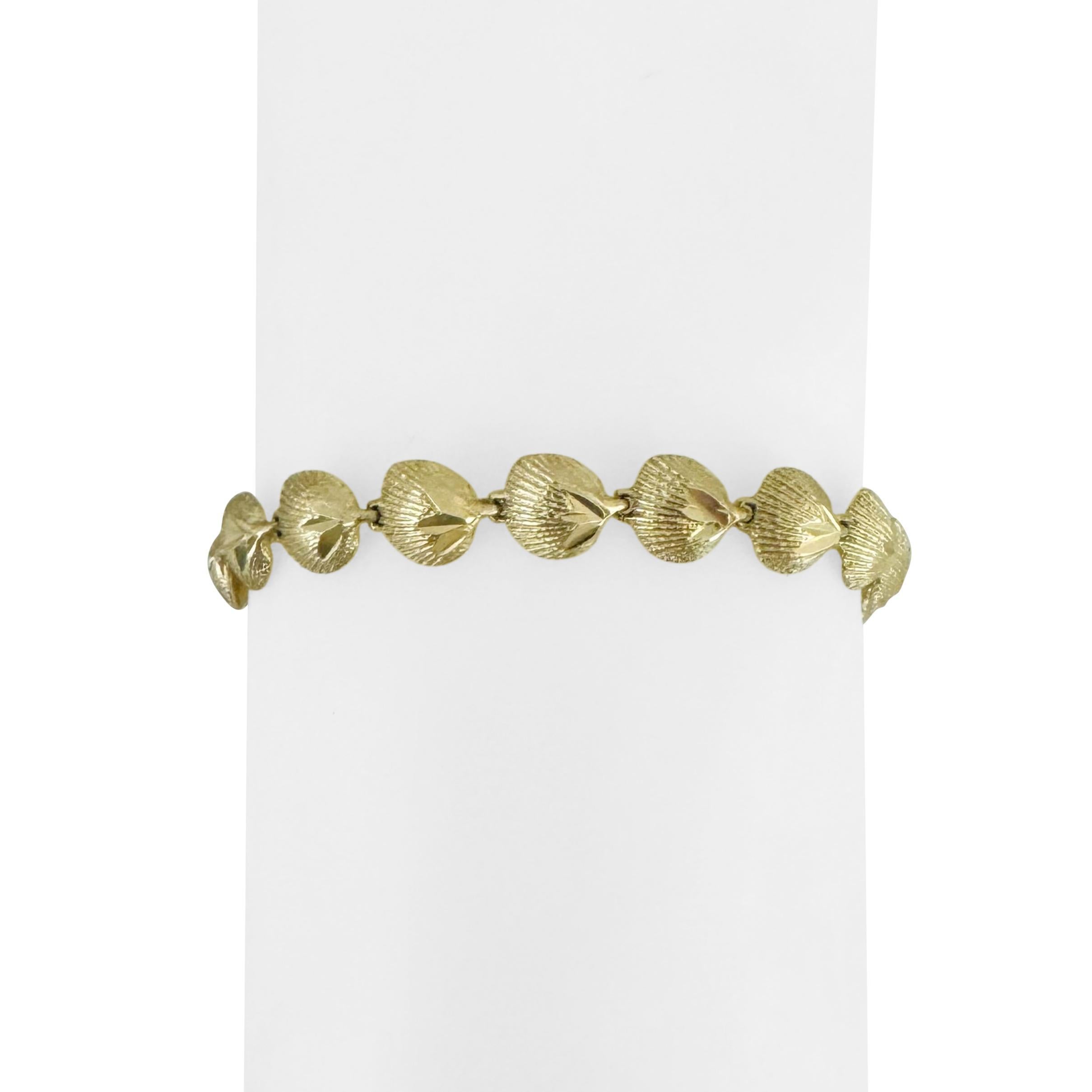 14k Yellow Gold 8.7g Ladies Diamond Cut 7mm Seashell Link Bracelet 7