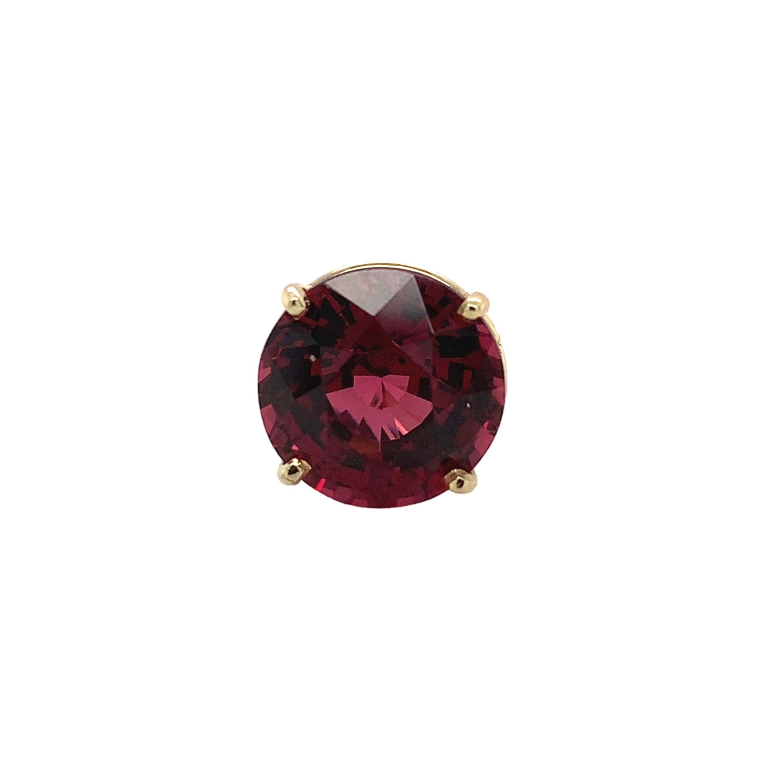 14K Yellow gold 8.85 carat tw Rhodolite Garnet Stud Earrings 9.5mm In New Condition For Sale In Big Bend, WI