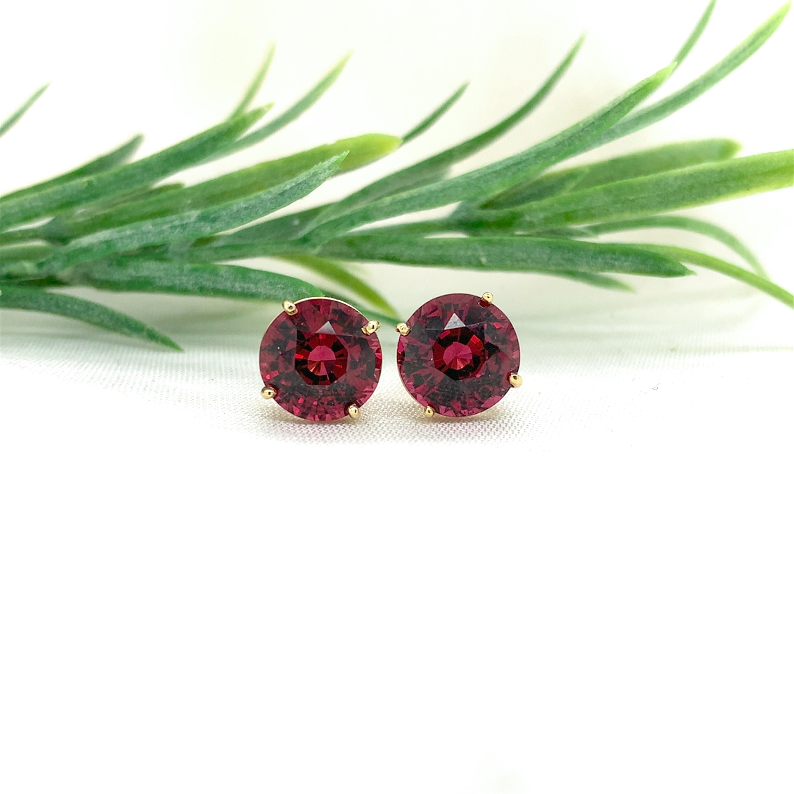 14K Yellow gold 8.85 carat tw Rhodolite Garnet Stud Earrings 9.5mm For Sale 1