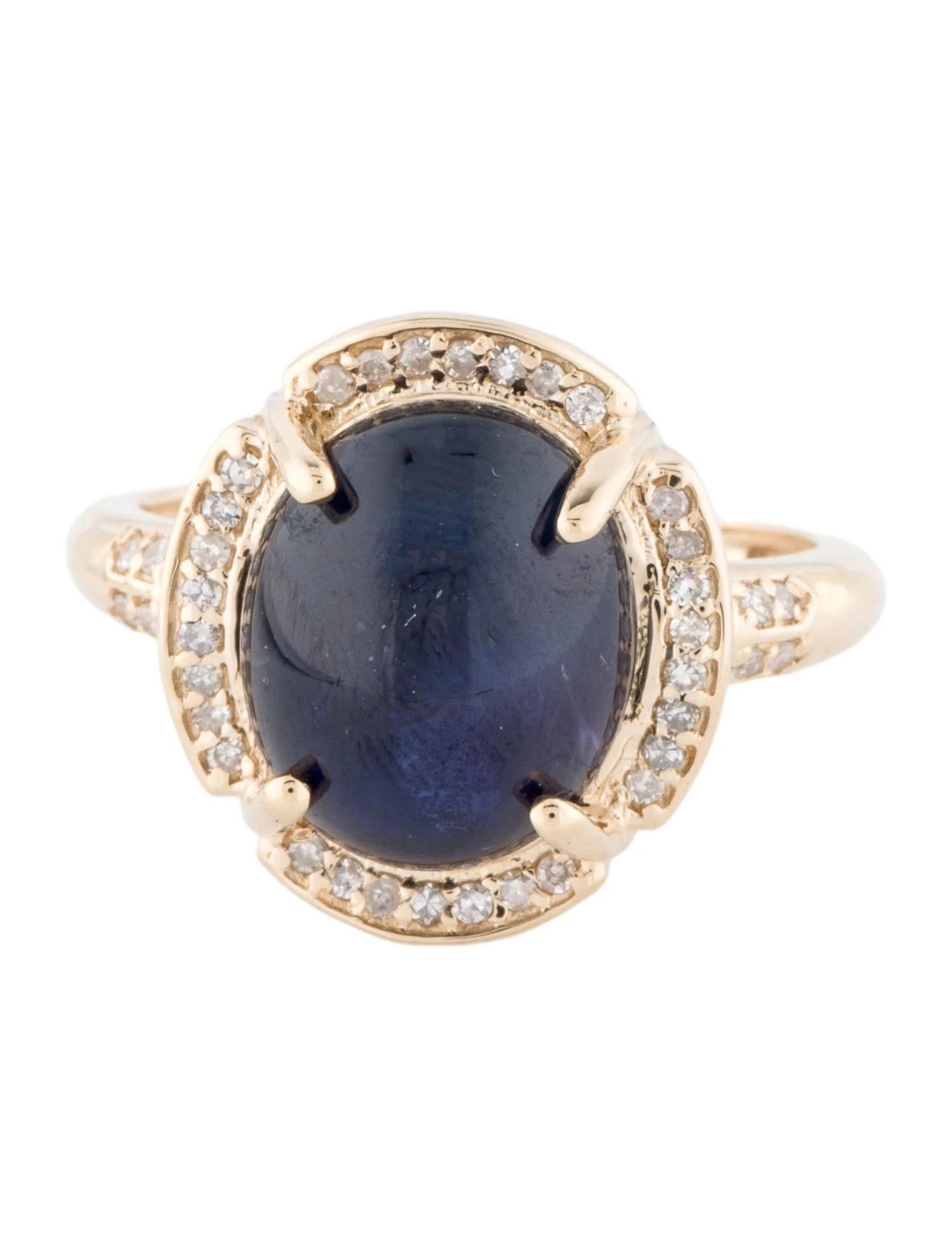 Artist 14K Yellow Gold 8.87 Carat Cabochon Sapphire & Diamond Cocktail Ring, Size 7 For Sale
