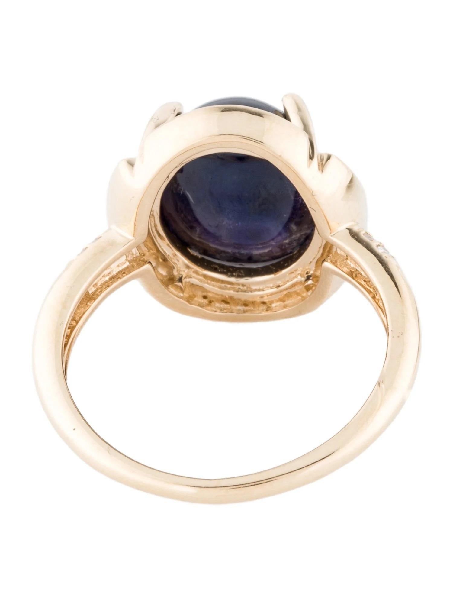 Oval Cut 14K Yellow Gold 8.87 Carat Cabochon Sapphire & Diamond Cocktail Ring, Size 7 For Sale