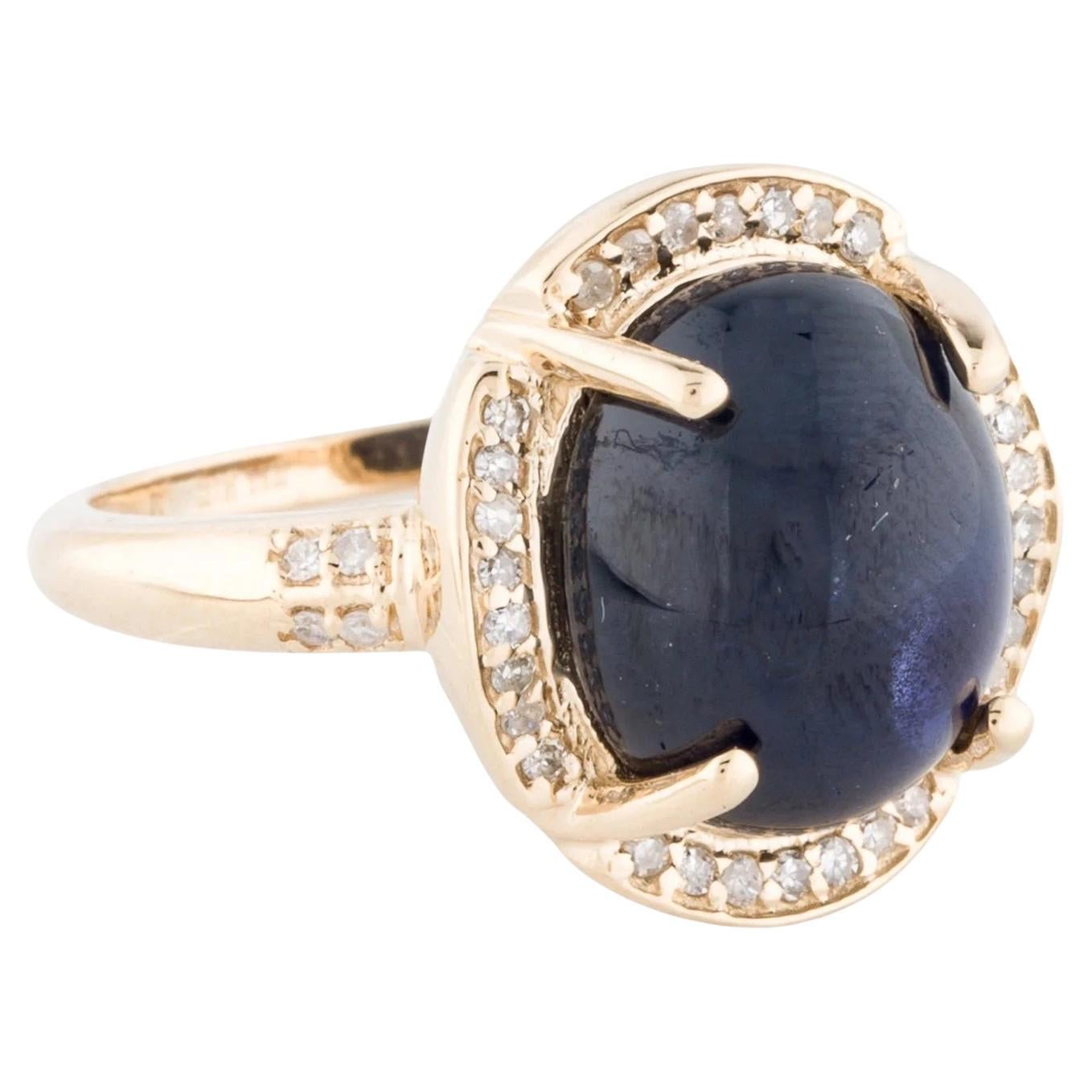 14K Yellow Gold 8.87 Carat Cabochon Sapphire & Diamond Cocktail Ring, Size 7
