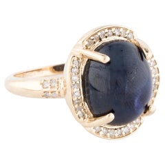 14K Yellow Gold 8.87 Carat Cabochon Sapphire & Diamond Cocktail Ring, Size 7