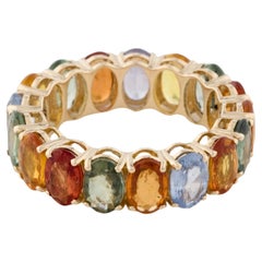 14K Yellow Gold 8.92ctw Multi-Color Sapphire Eternity Band Ring, Size 7