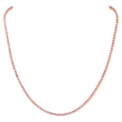 14K Yellow Gold 8.95 CT Natural Pink Sapphire Princess-Cut Tennis Necklace