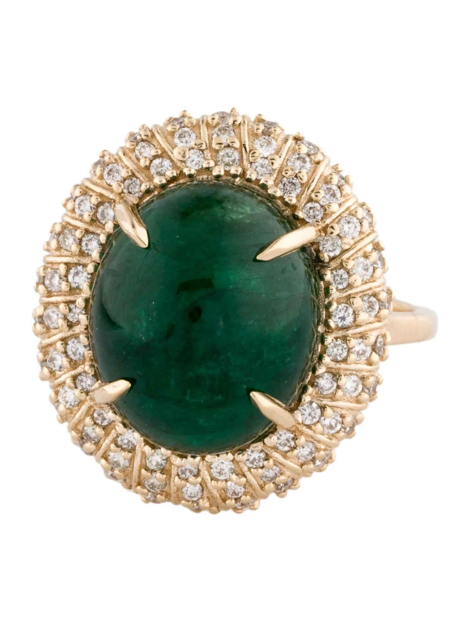 Artist 14K Yellow Gold 8.98ct Oval Cabochon Emerald and 0.48ct Diamond Cocktail Ring