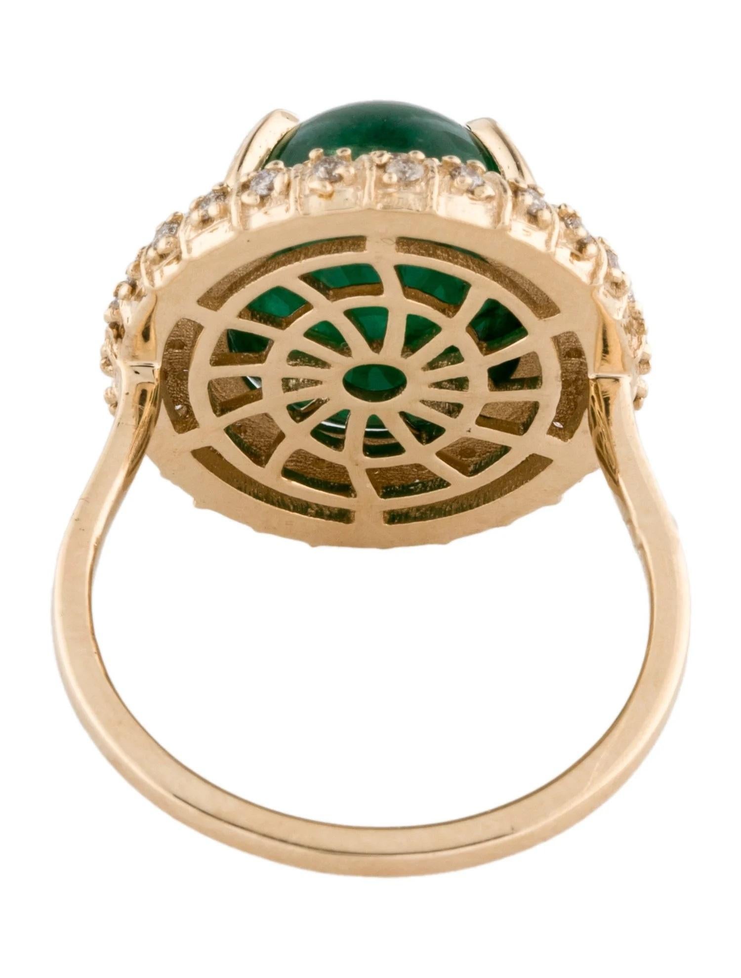 Oval Cut 14K Yellow Gold 8.98ct Oval Cabochon Emerald and 0.48ct Diamond Cocktail Ring