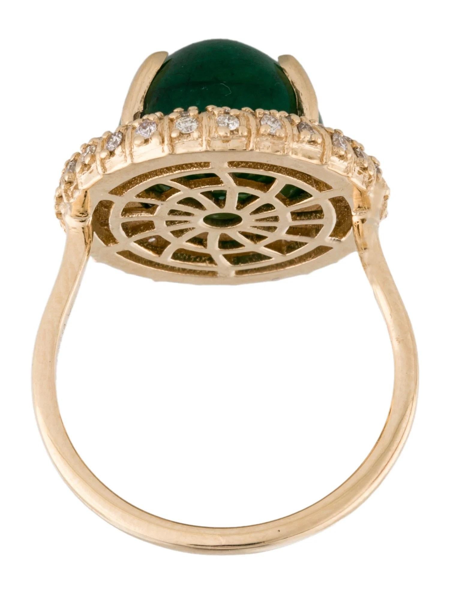 14K Yellow Gold 8.98ct Oval Cabochon Emerald and 0.48ct Diamond Cocktail Ring In New Condition In Holtsville, NY