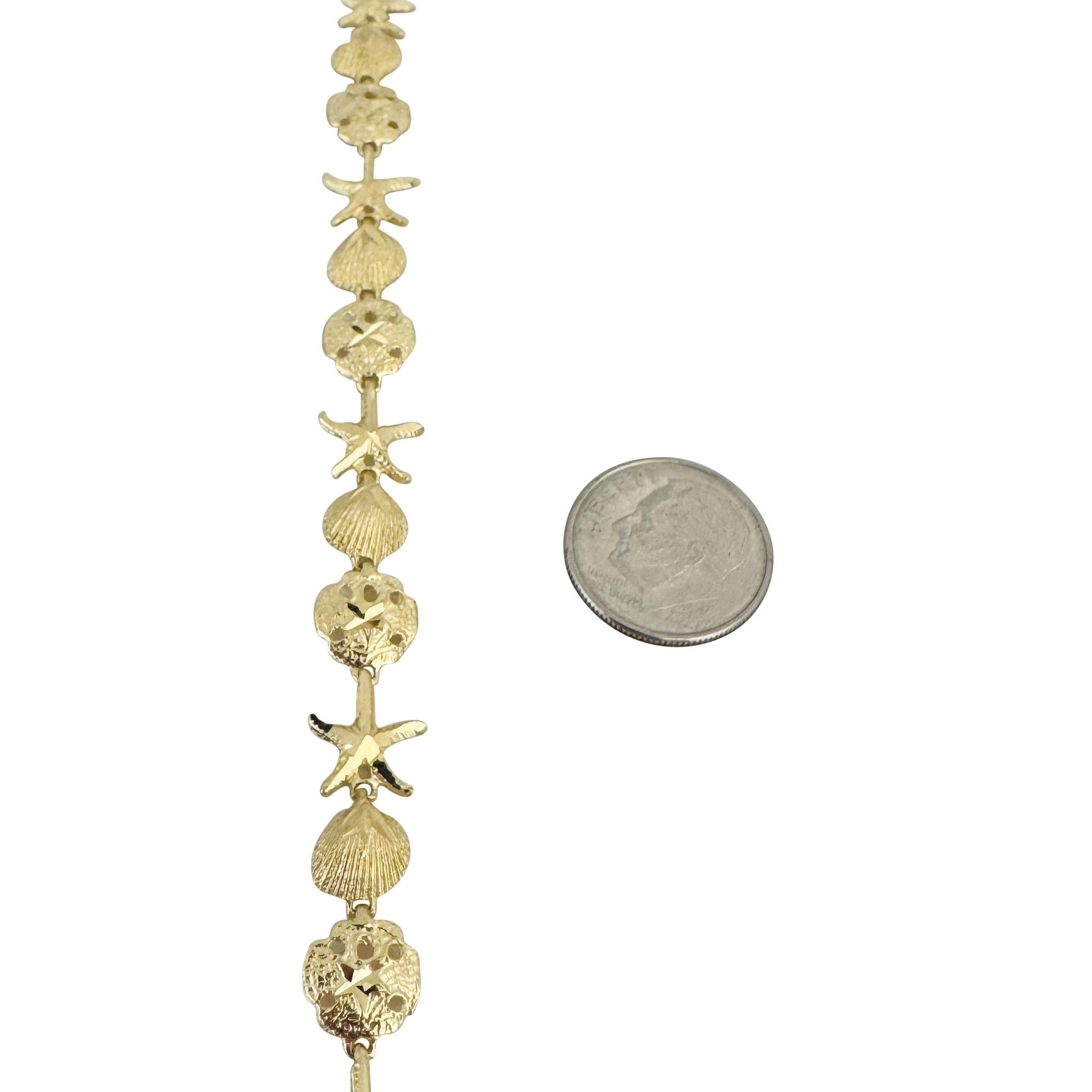 14k Gelbgold 8g Damen Diamantschliff 9,5mm Ozeanschal Gliederarmband 7,5