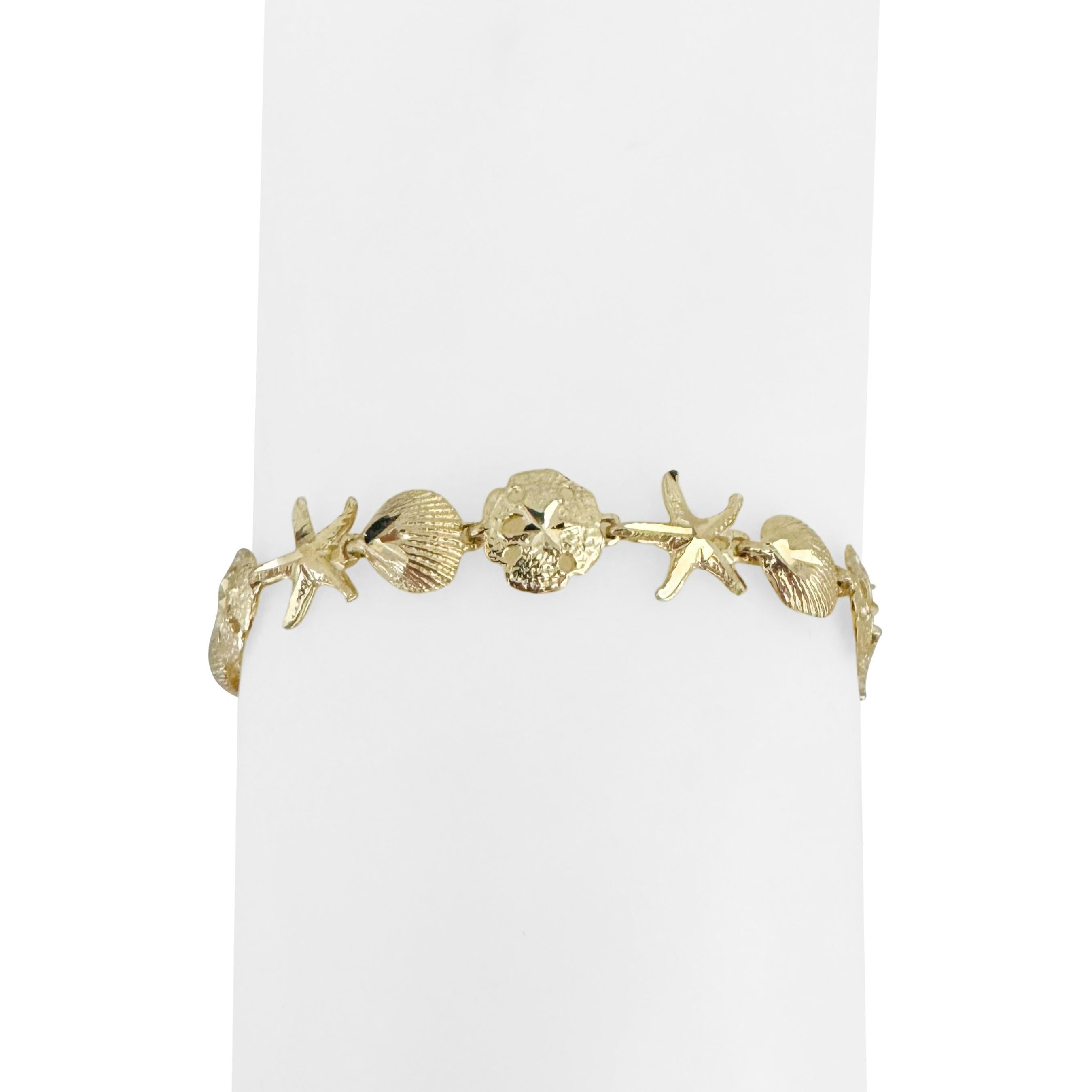 14k Gelbgold 8g Damen Diamantschliff 9,5mm Ozeanschal Gliederarmband 7,5
