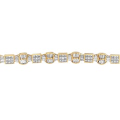 14k Gelbgold 9 7/8 Karat Prinzessinnen- und Baguetteschliff Diamant-Armband mit Liebesschleifen
