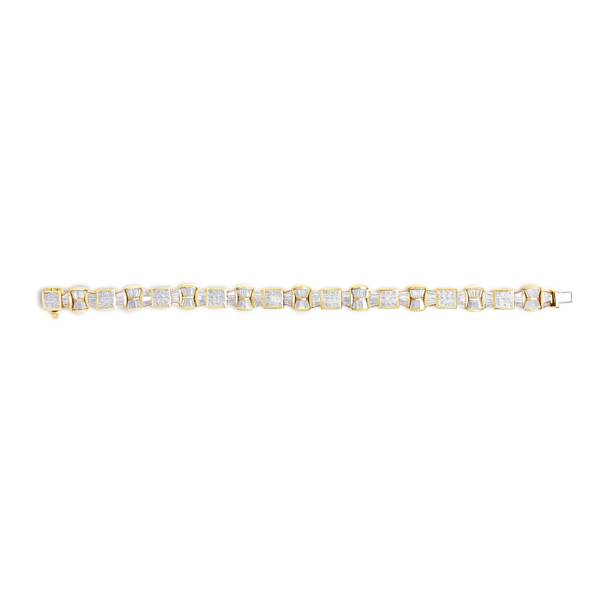 14K Yellow Gold 9 7/8 Cttw Diamond Bow and Box Link Tennis Bracelet (Moderne) im Angebot