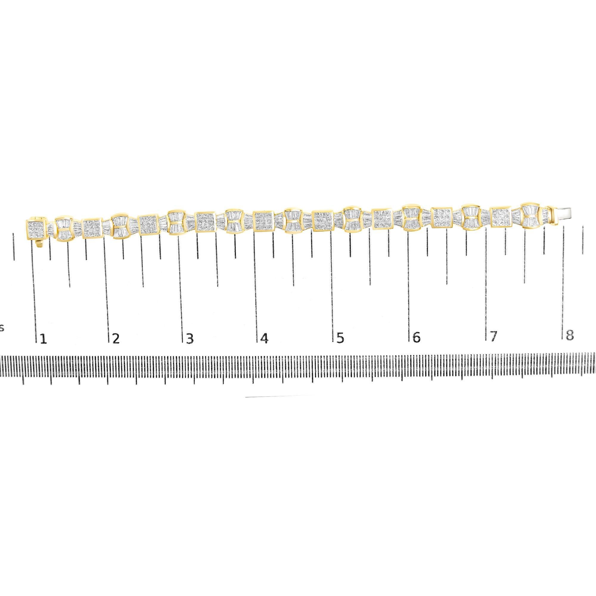 14K Yellow Gold 9 7/8 Cttw Diamond Bow and Box Link Tennis Bracelet im Zustand „Neu“ im Angebot in New York, NY