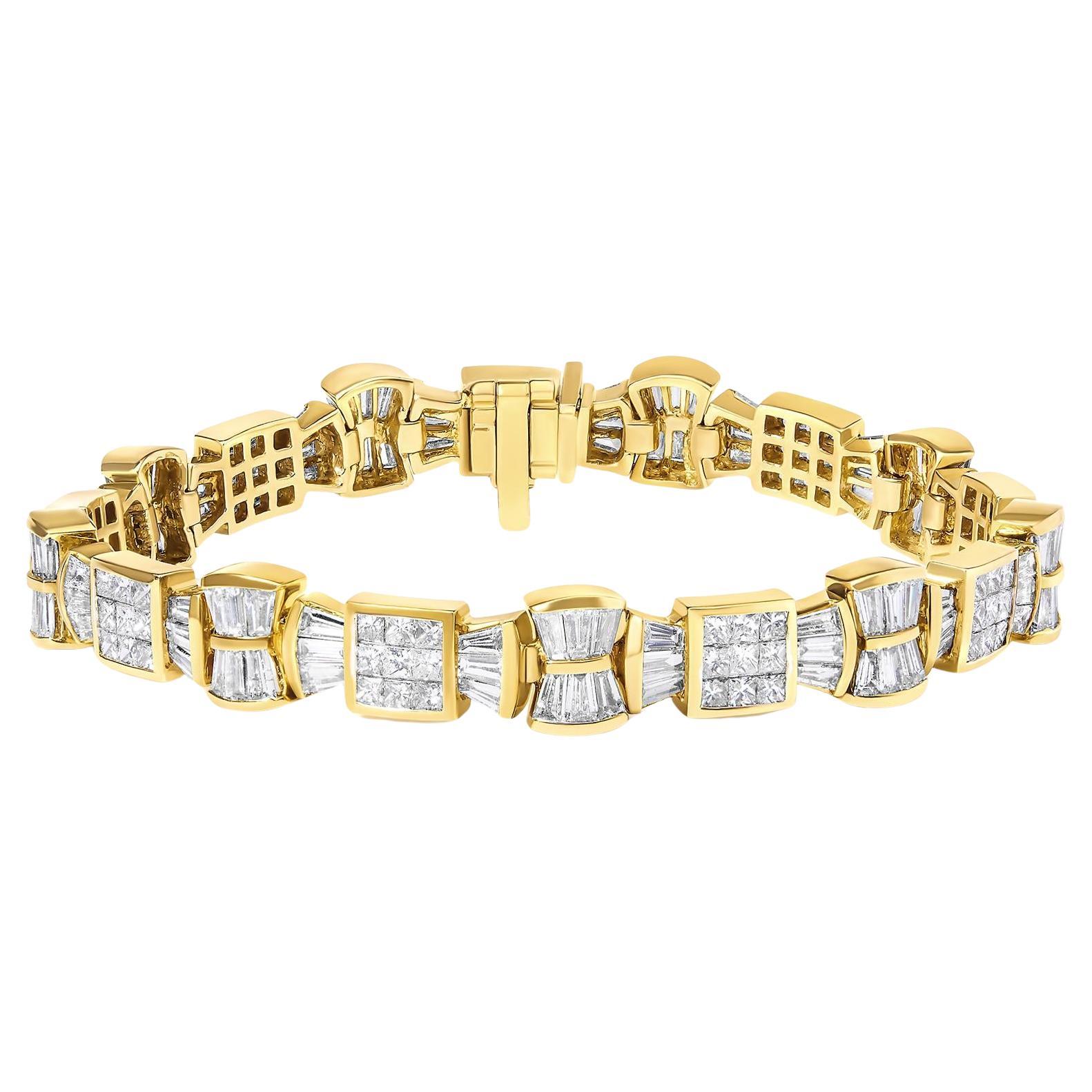 14K Yellow Gold 9 7/8 Cttw Diamond Bow and Box Link Tennis Bracelet