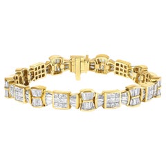 14K Yellow Gold 9 7/8 Cttw Diamond Bow and Box Link Tennis Bracelet