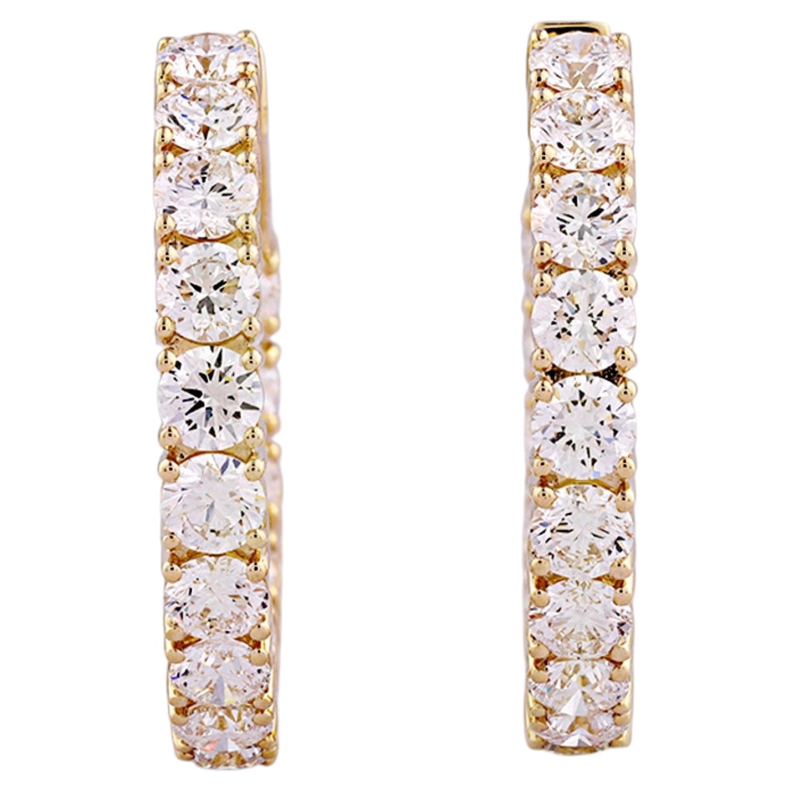Orecchini a cerchio in oro giallo 14K con diamante naturale rotondo da 9 carati, con montatura "inside-out"