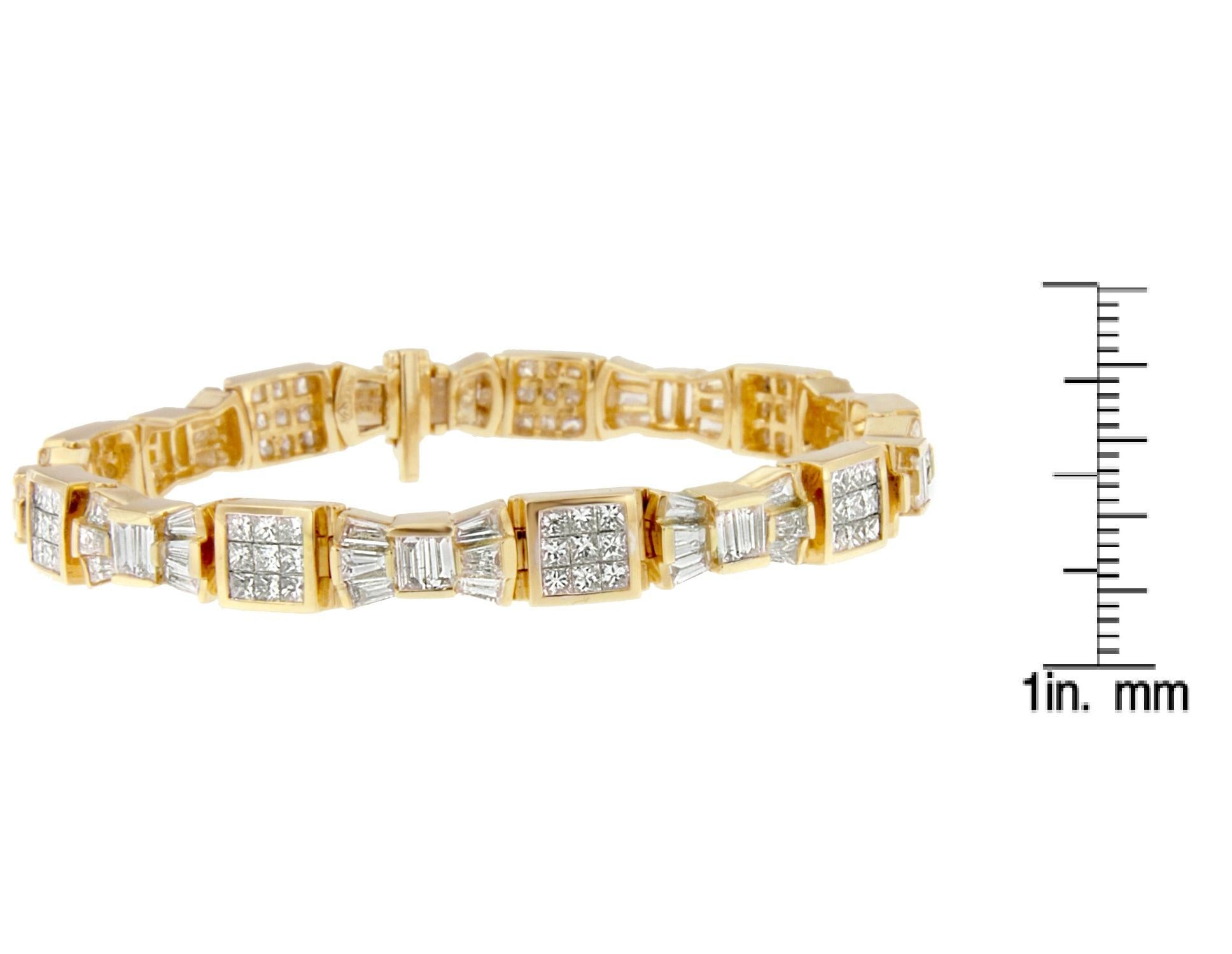 14 Karat Gelbgold 9,0 Karat Diamantarmband mit Prinzessinnen- und Baguetteschliff im Zustand „Neu“ im Angebot in New York, NY