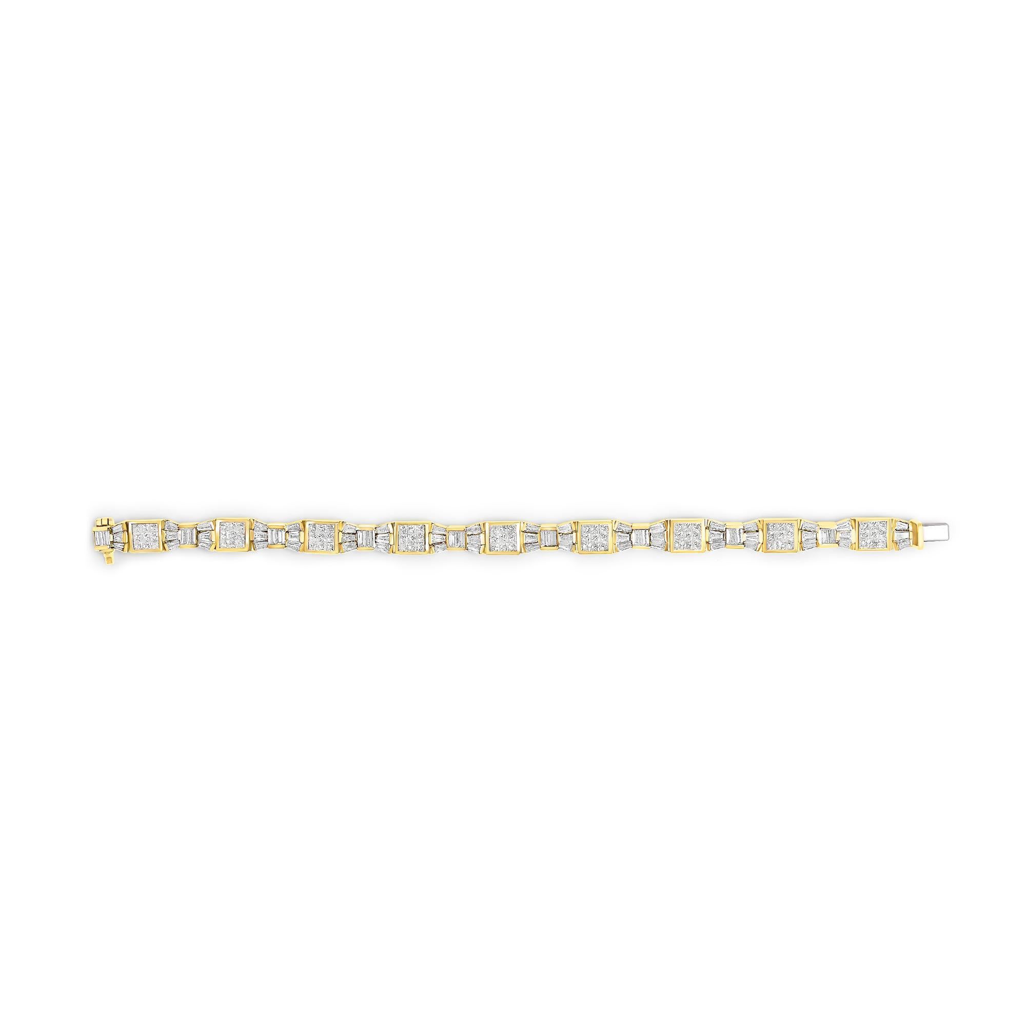 14K Yellow Gold 9.0 Cttw Diamond Alternating Bow and Box Link Bracelet (Moderne) im Angebot