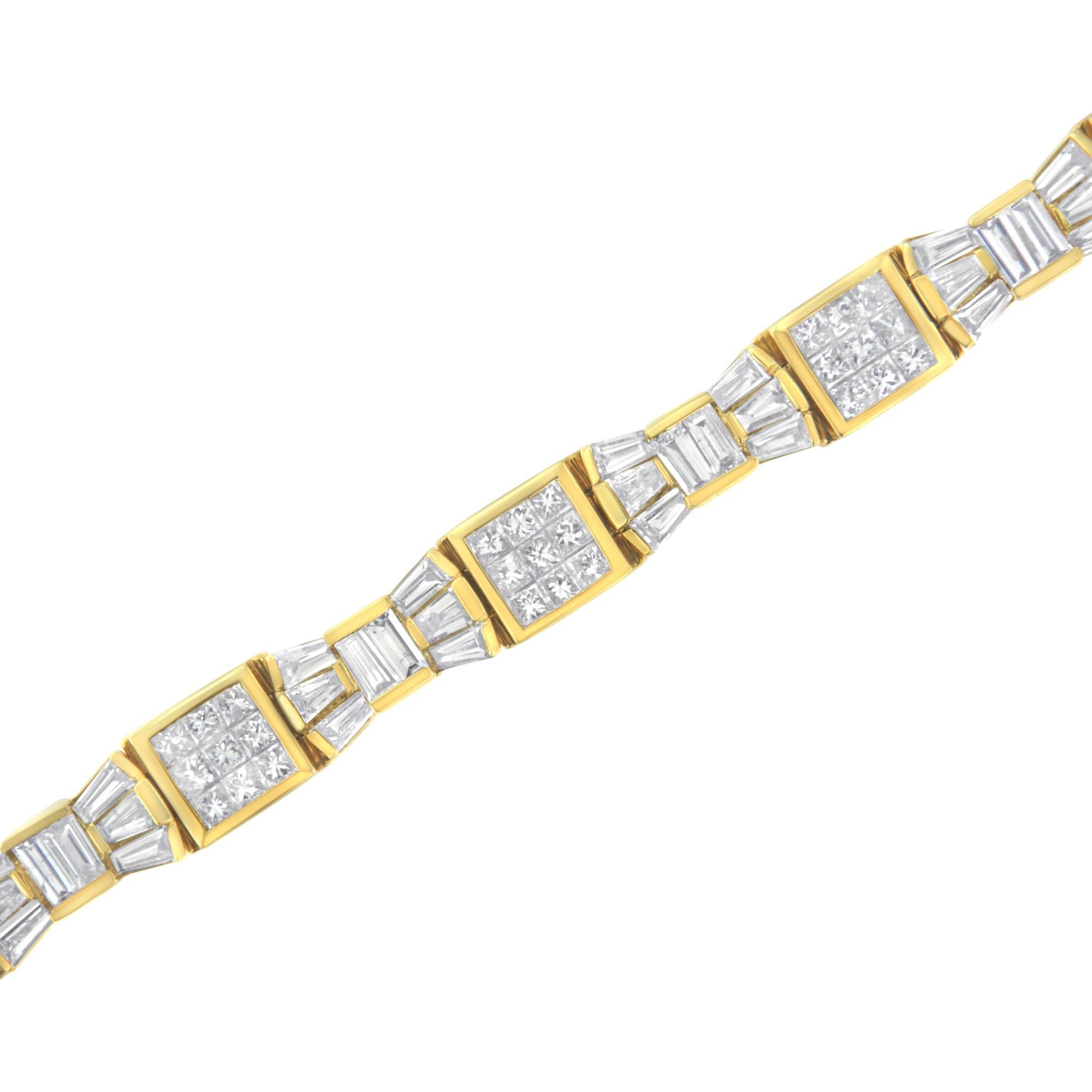 14K Yellow Gold 9.0 Cttw Diamond Alternating Bow and Box Link Bracelet (Baguetteschliff) im Angebot