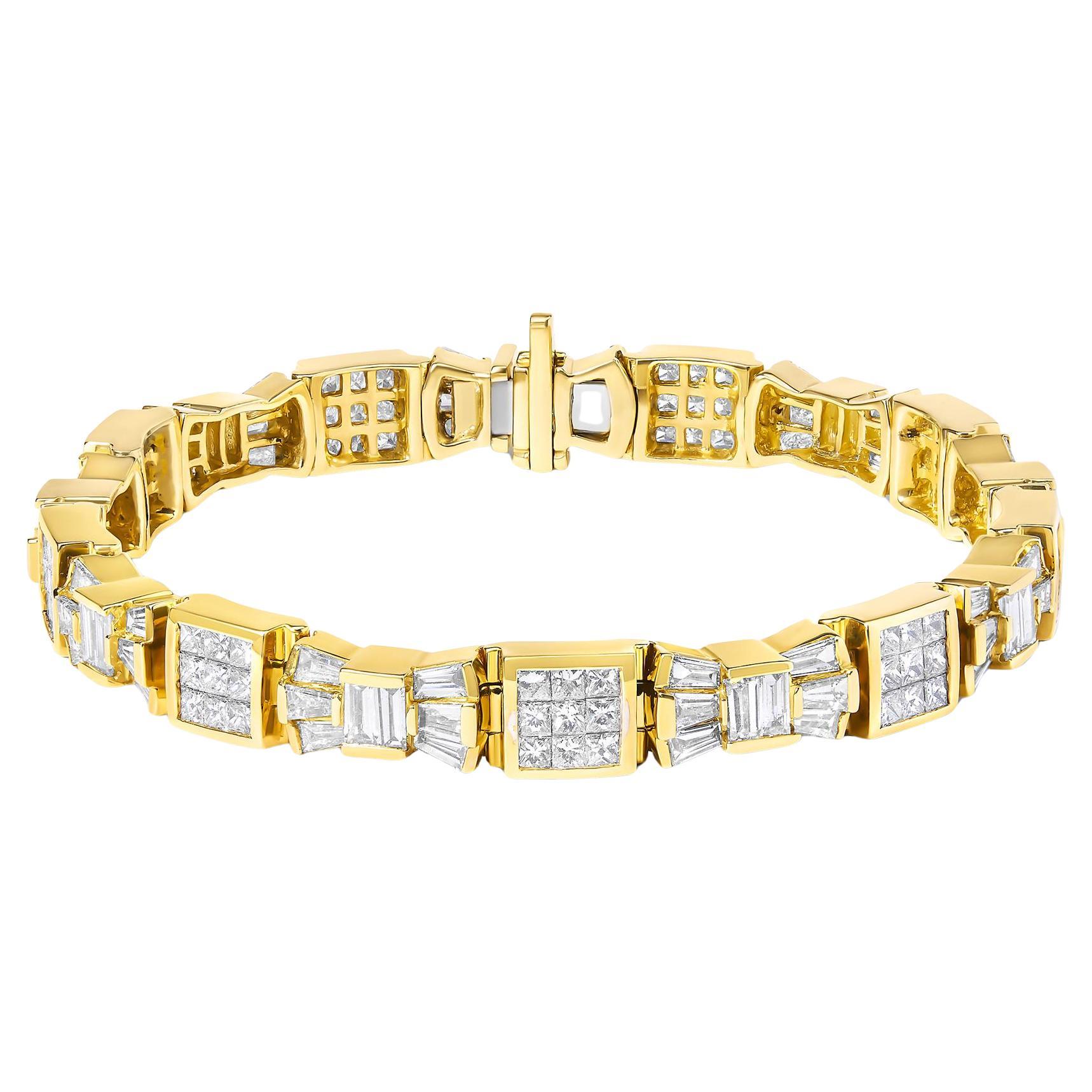 14K Yellow Gold 9.0 Cttw Diamond Alternating Bow and Box Link Bracelet