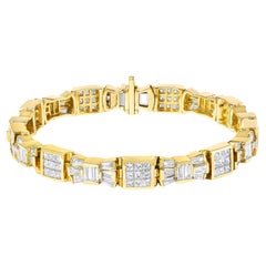 14K Yellow Gold 9.0 Cttw Diamond Alternating Bow and Box Link Bracelet