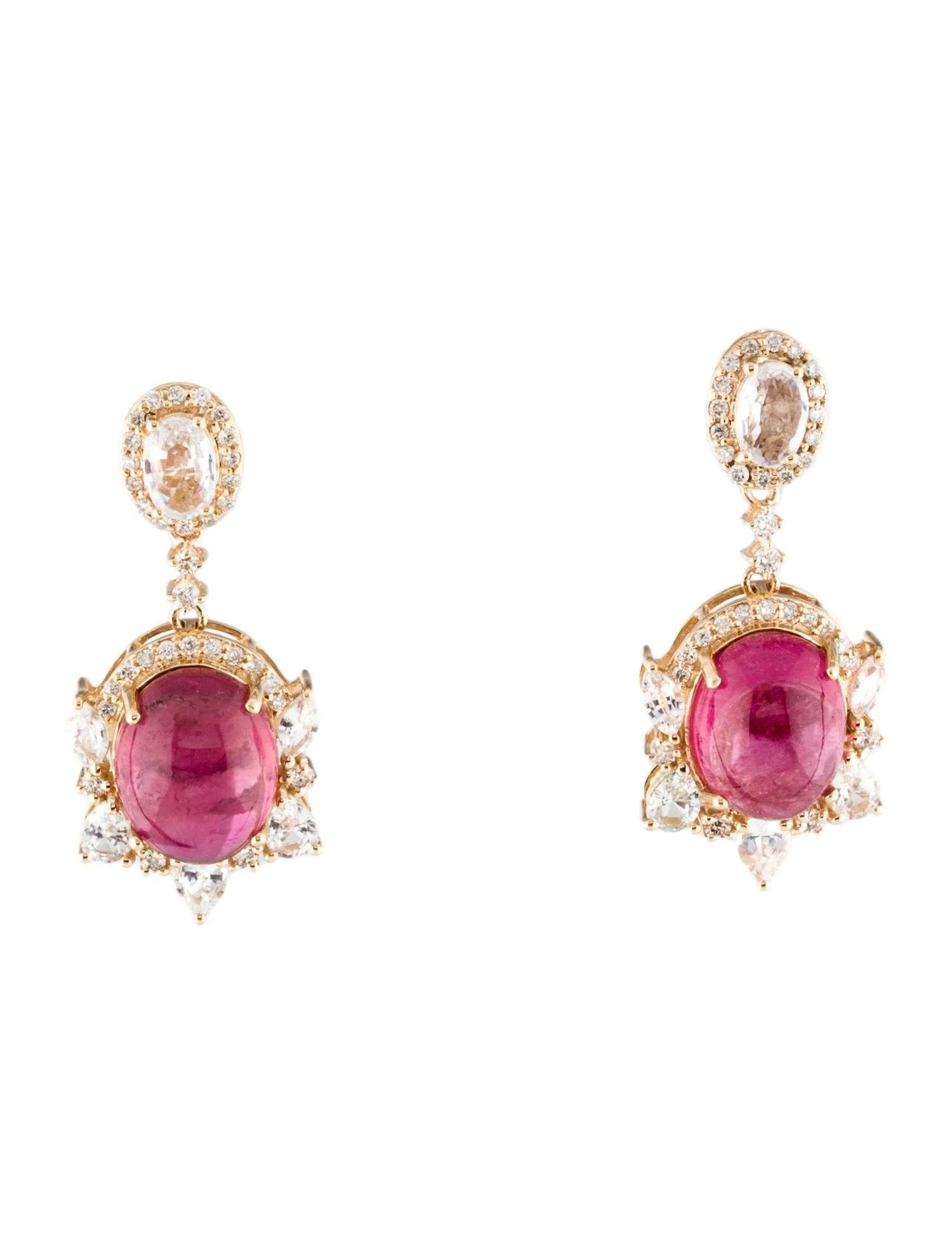 Cabochon 14K Yellow Gold 9.02ct Tourmaline, Sapphire & Diamond Drop Earrings