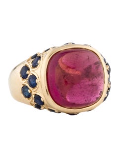14K Yellow Gold 9.05ct Tourmaline & 1.58ct Blue Sapphire Cocktail Ring, Size 6.7
