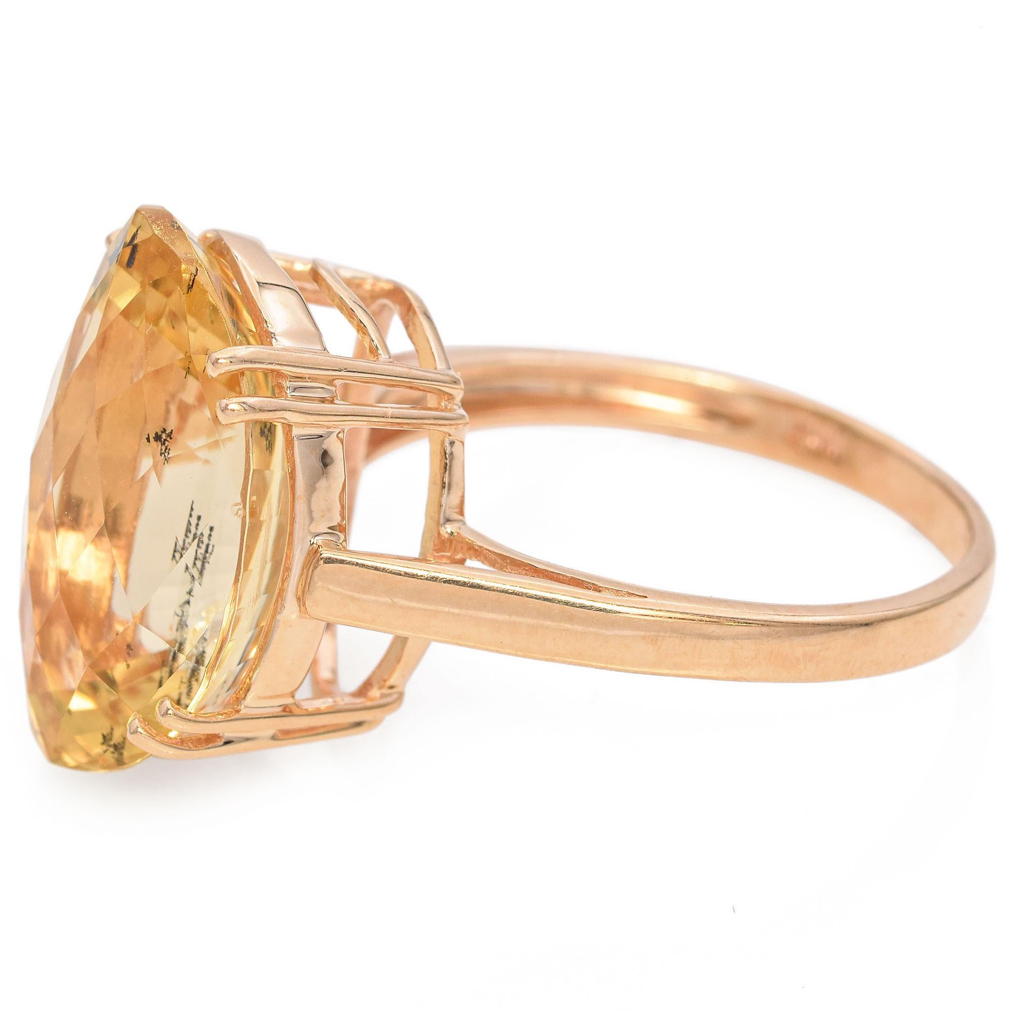 Oval Cut 14k Yellow Gold 9.18 TCW Oval Checkerboard Cut Lemon Quartz Cocktail Ring For Sale