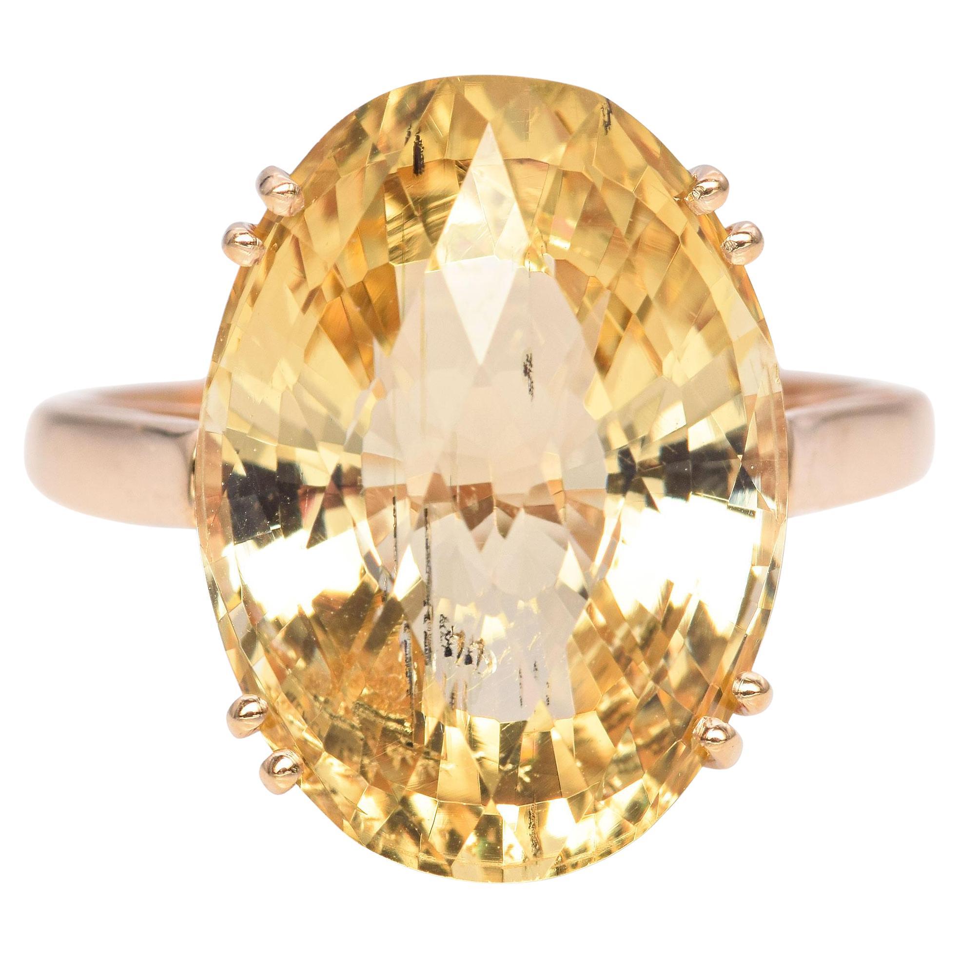 Anello Cocktail in oro giallo 14k con quarzo limone taglio scacchiera ovale da 9,18 TCW