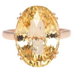 14k Yellow Gold 9.18 TCW Oval Checkerboard Cut Lemon Quartz Cocktail Ring
