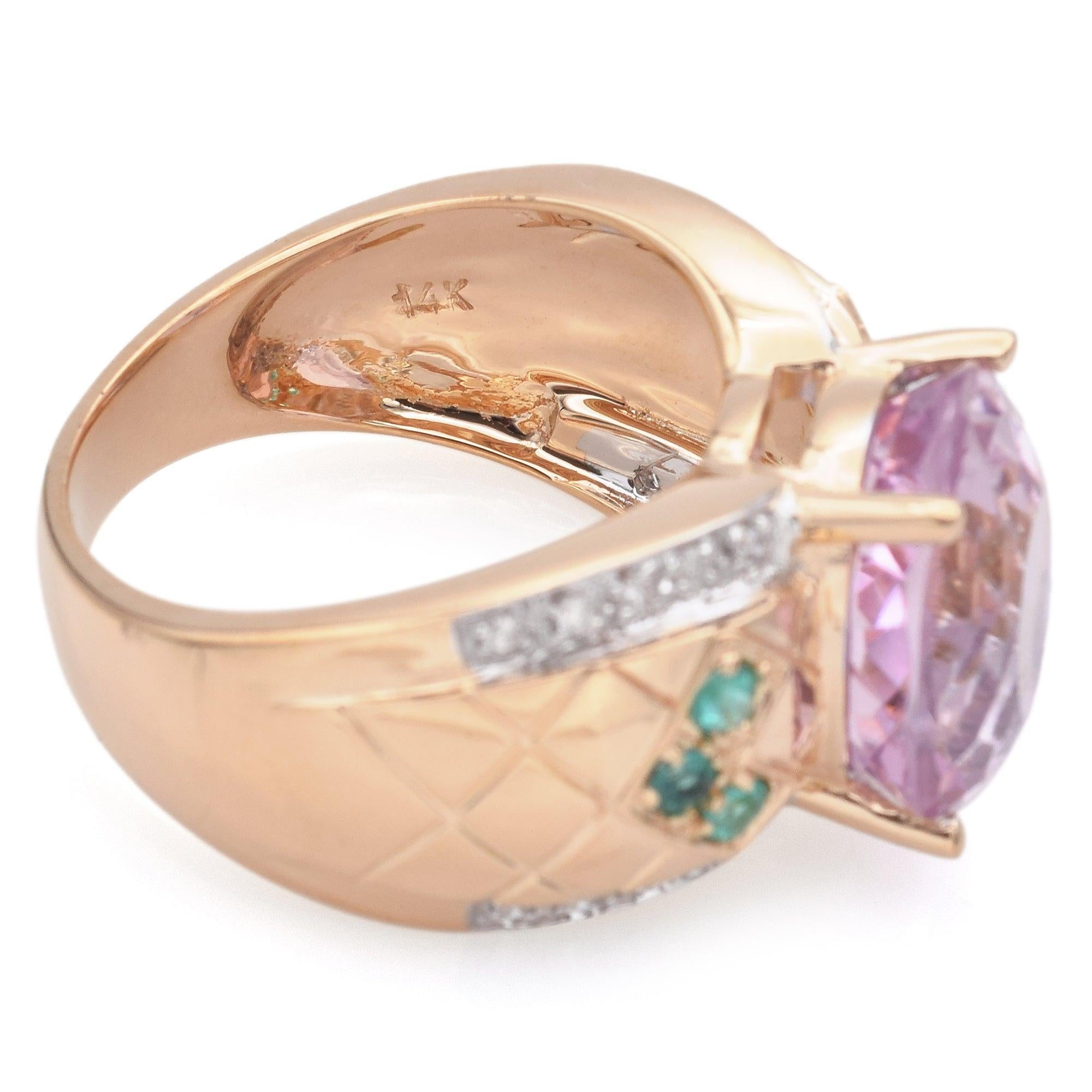 Or jaune 14k 9.21ct  Bague en kunzite, tourmaline de Paraiba et diamant Bon état - En vente à New York, NY