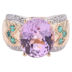 Or jaune 14k 9.21ct  Bague en kunzite, tourmaline de Paraiba et diamant