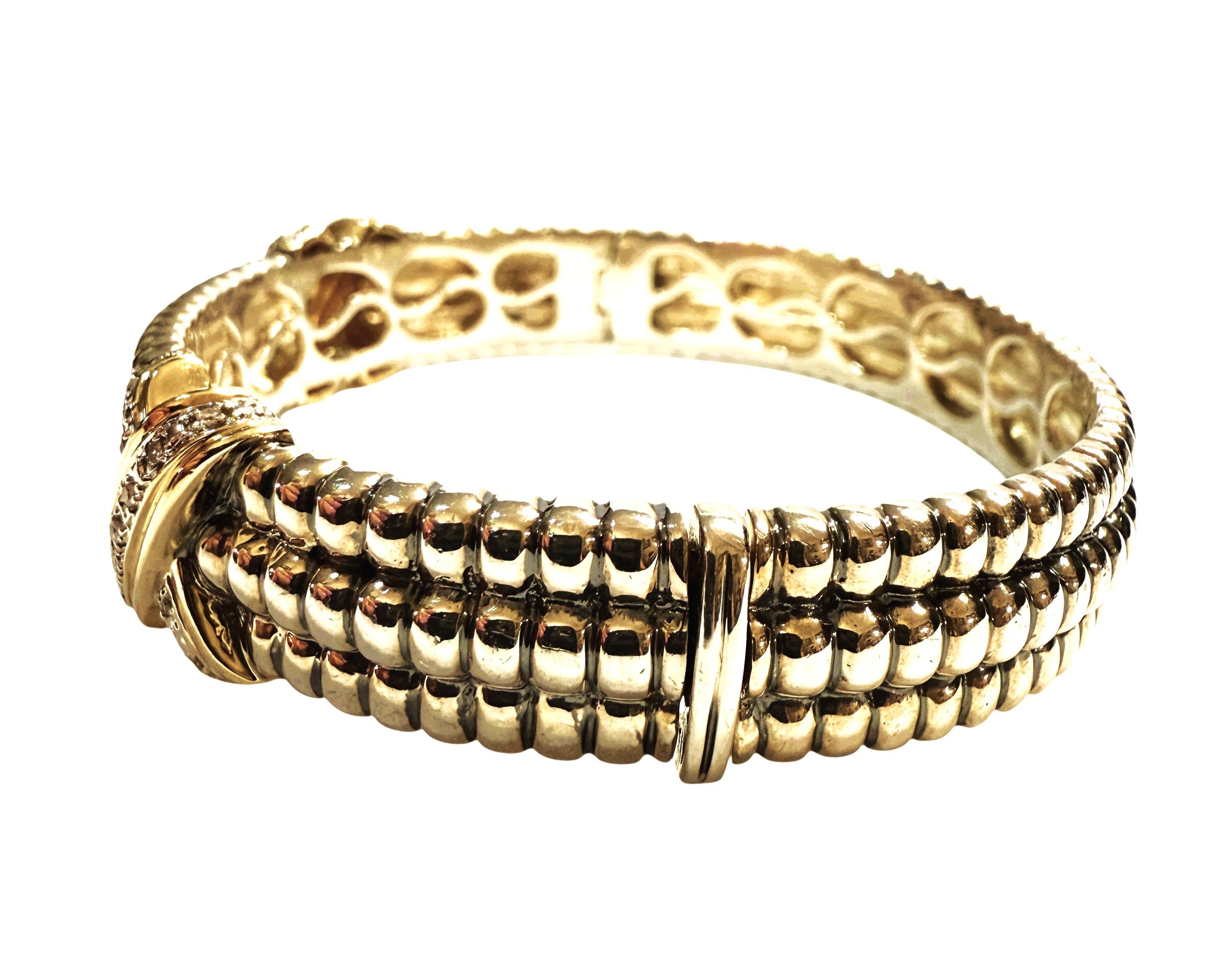 Pulsera de oro amarillo de 14 quilates y diamantes de ley 925 de 0,20 quilates Art Decó en venta