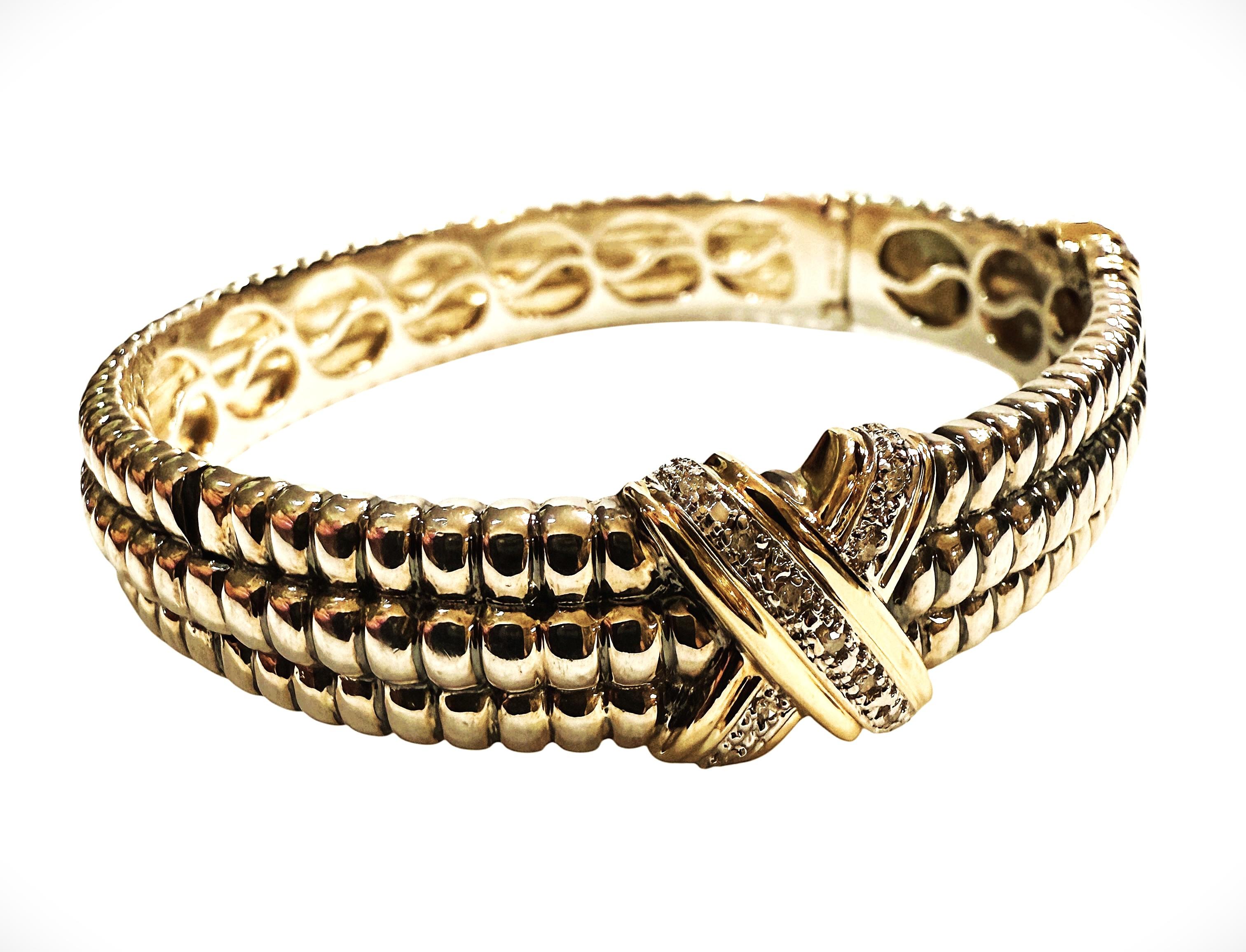 Pulsera de oro amarillo de 14 quilates y diamantes de ley 925 de 0,20 quilates en Excelente estado para la venta en Eagan, MN