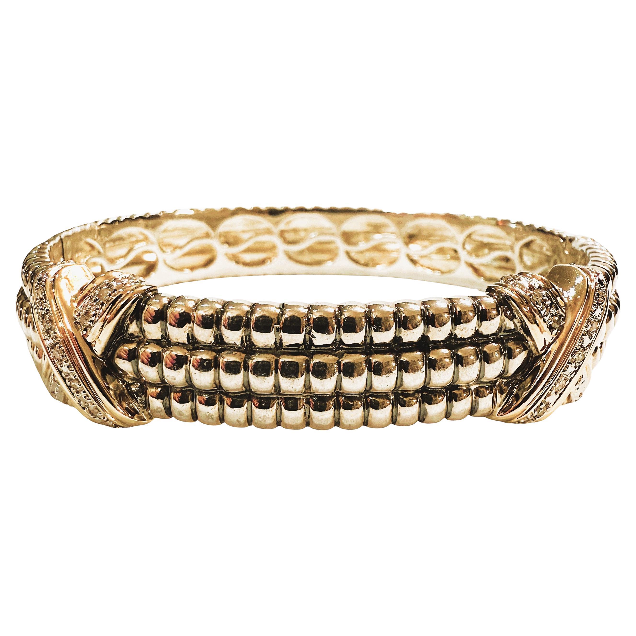 Pulsera de oro amarillo de 14 quilates y diamantes de ley 925 de 0,20 quilates en venta