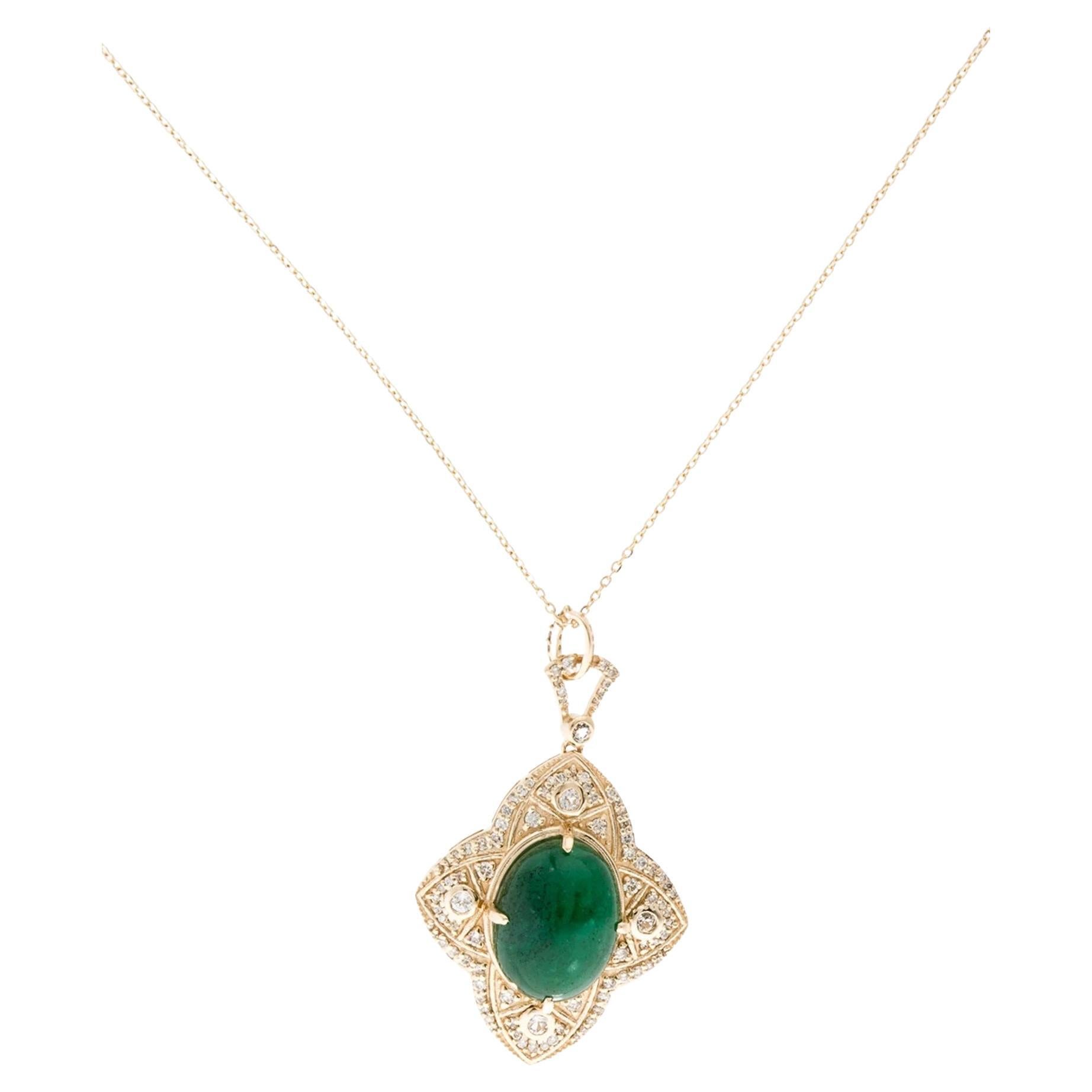 14K Yellow Gold 9.25ct Emerald, Sapphire, and Diamond Pendant Necklace