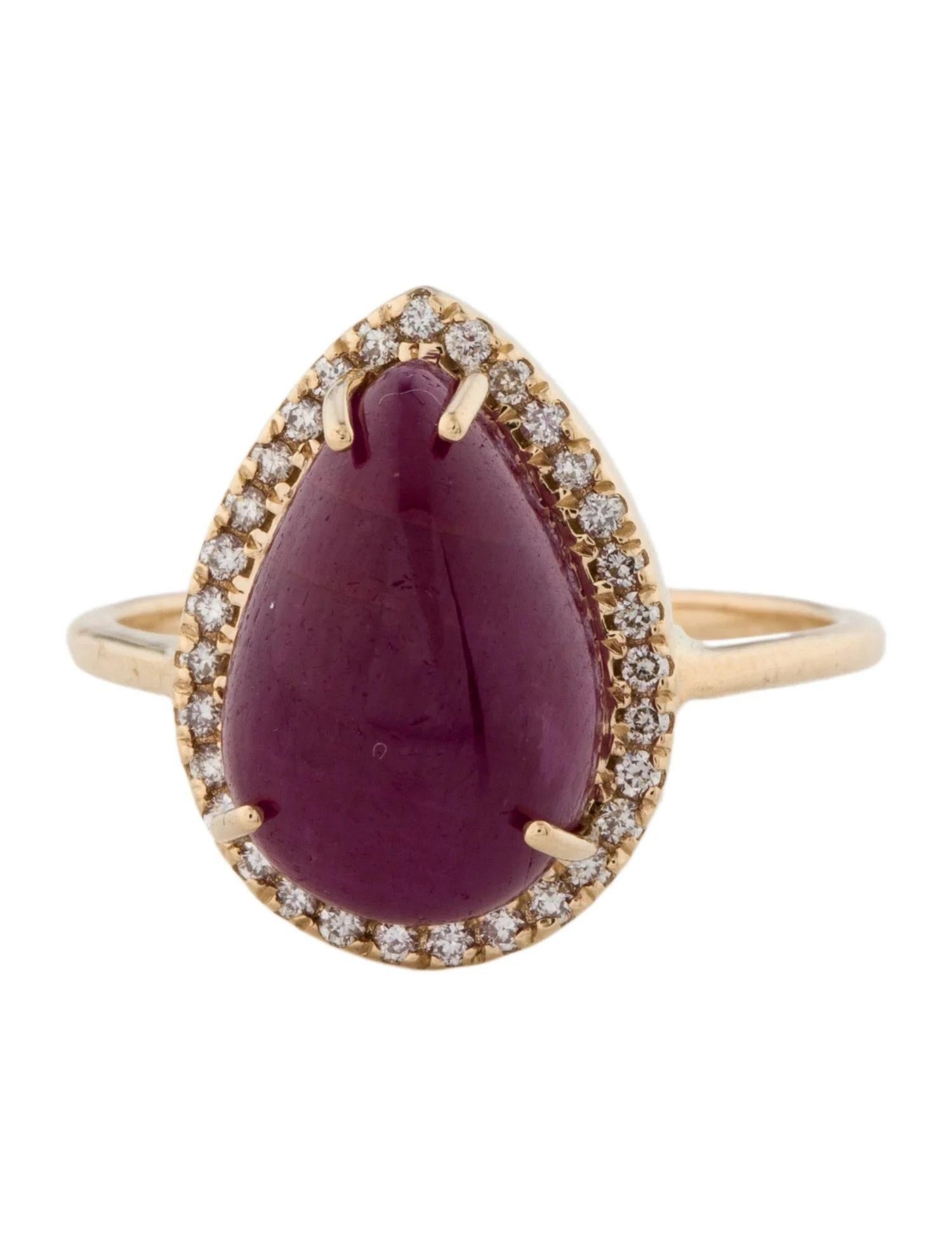 Artist 14K Yellow Gold 9.34ct Pear-Shaped Ruby & 0.17ctw Diamond Cocktail Ring, Size6.5 For Sale