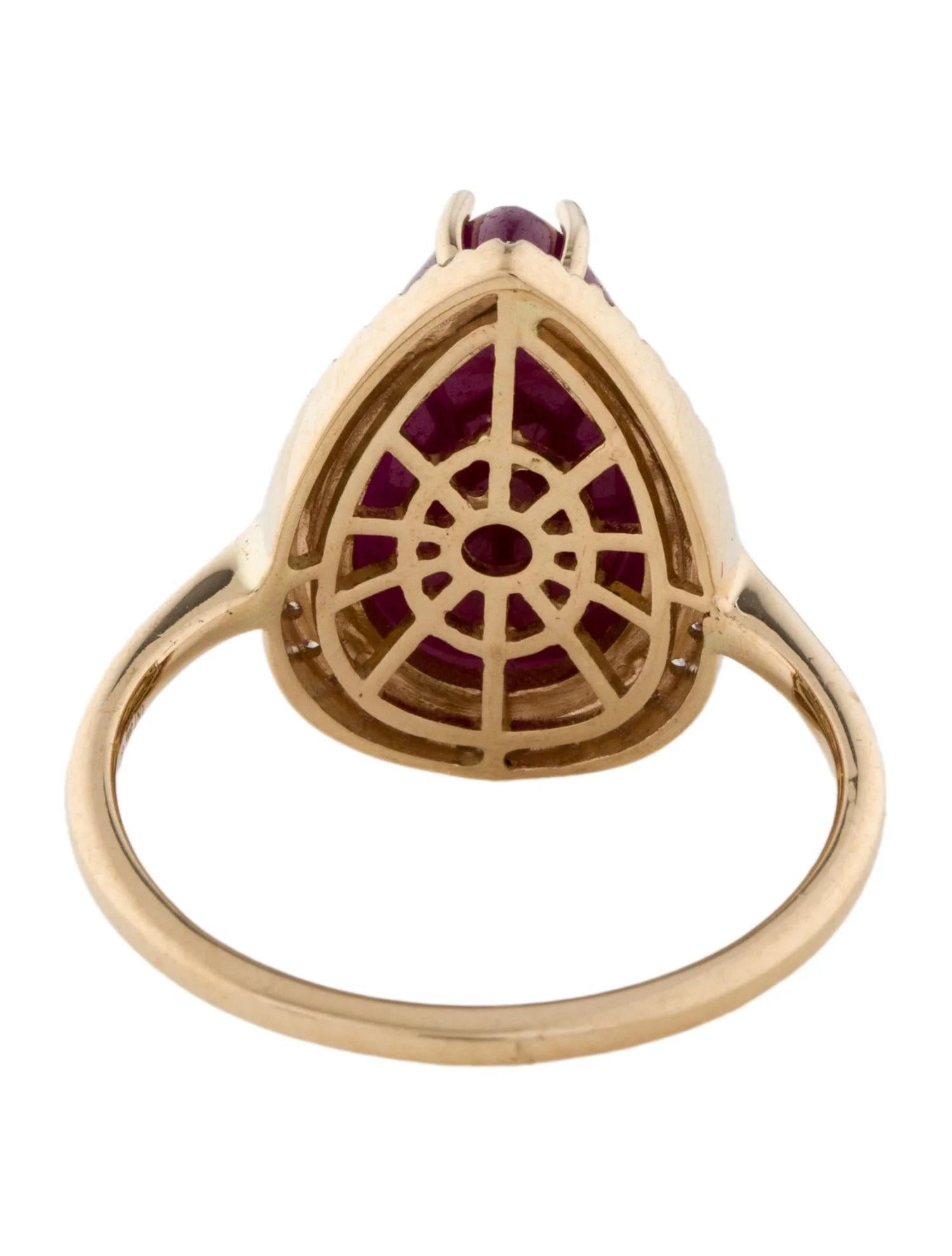 Pear Cut 14K Yellow Gold 9.34ct Pear-Shaped Ruby & 0.17ctw Diamond Cocktail Ring, Size6.5 For Sale