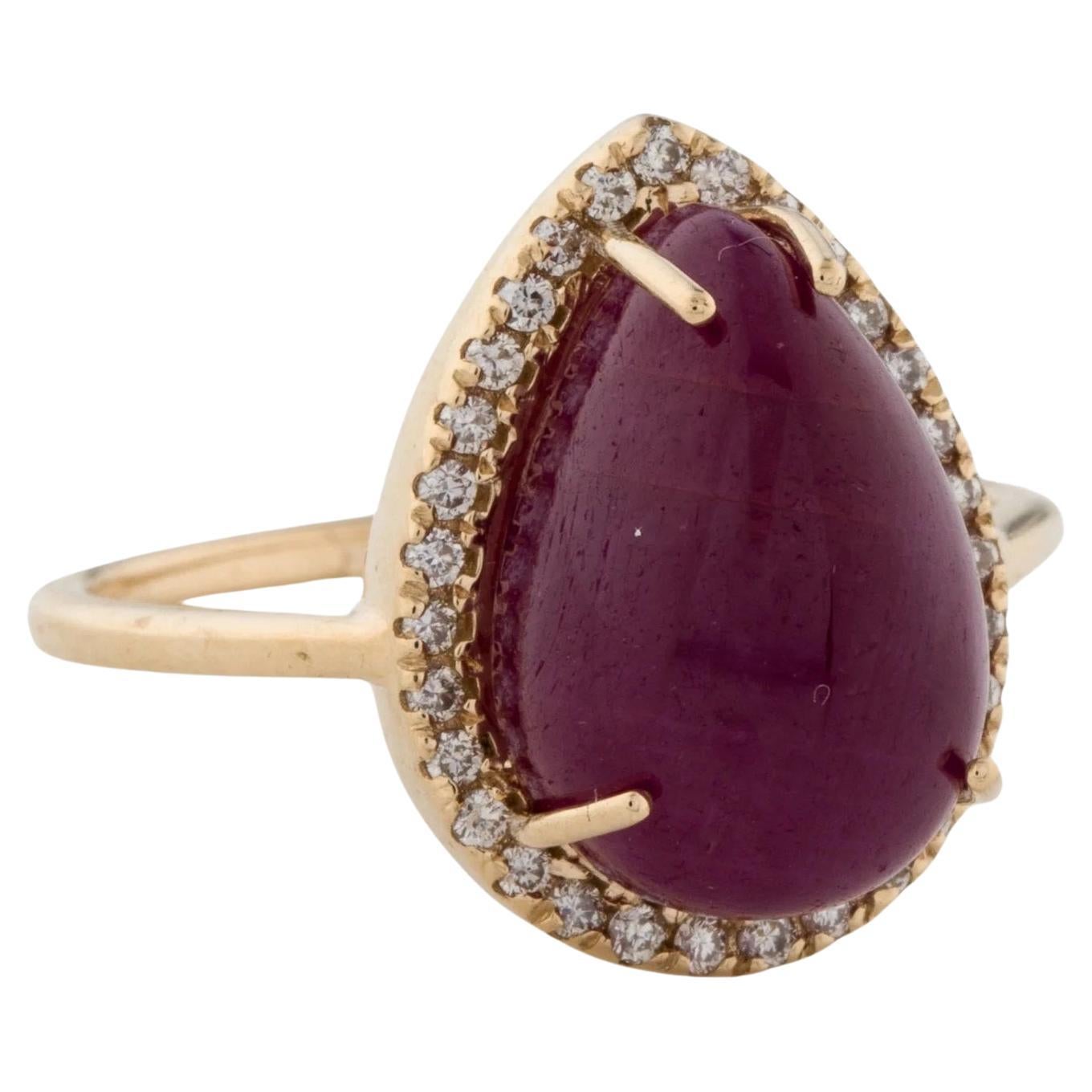 14K Yellow Gold 9.34ct Pear-Shaped Ruby & 0.17ctw Diamond Cocktail Ring, Size6.5