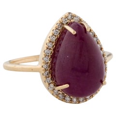 14K Yellow Gold 9.34ct Pear-Shaped Ruby & 0.17ctw Diamond Cocktail Ring, Size6.5