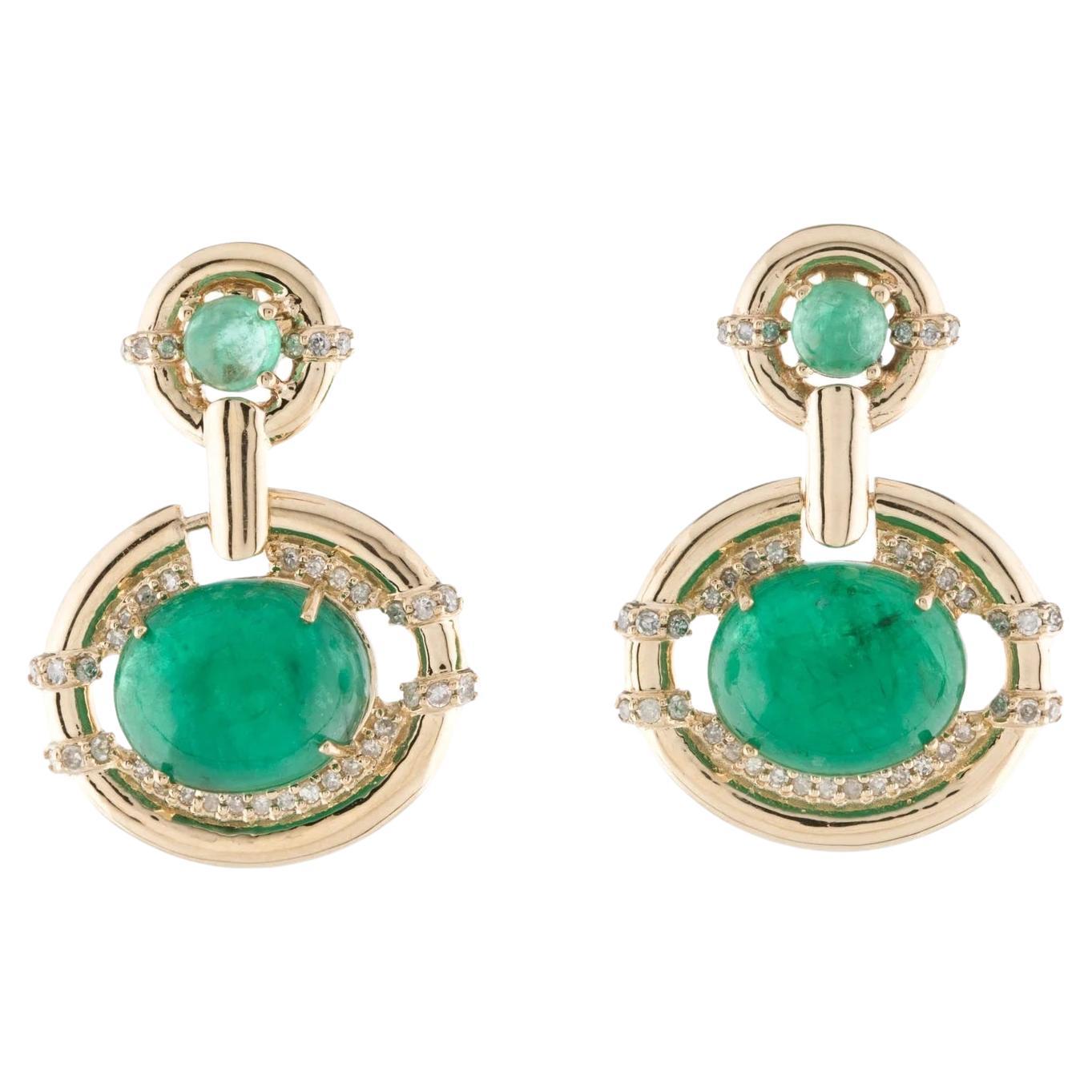 14K Yellow Gold 9.34ctw Emerald & Diamond Drop Earrings Featuring Round and Oval