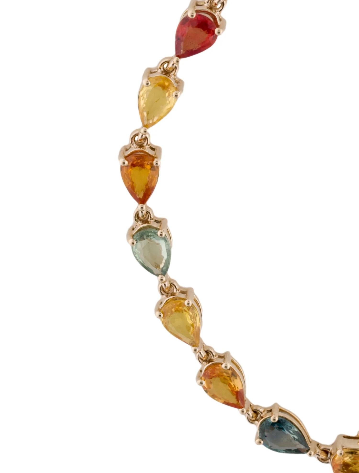 Artiste Bracelet tennis en or jaune 14 carats avec saphirs multicolores 9,55 carats, anneau modifié en forme de poire en vente