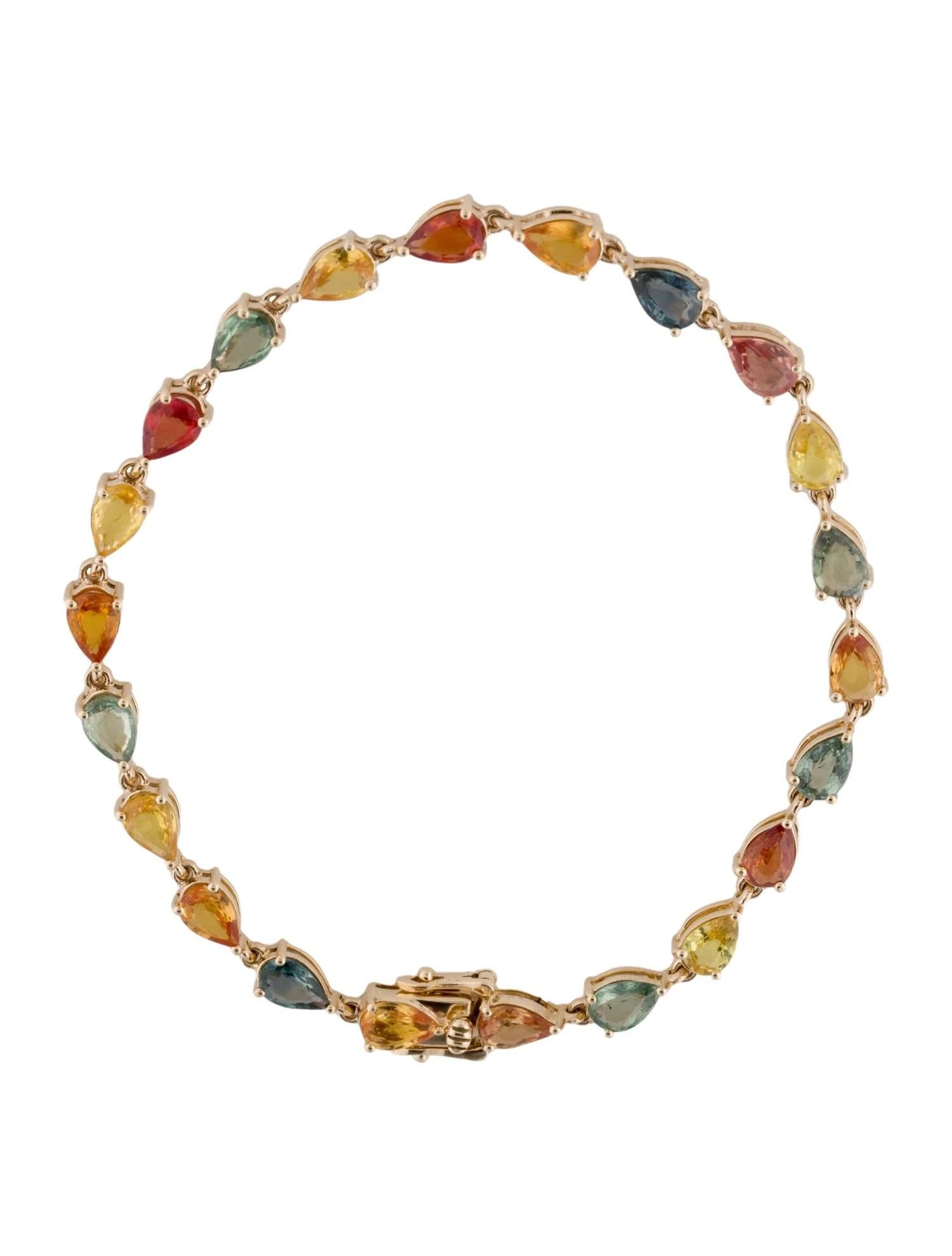 Taille poire Bracelet tennis en or jaune 14 carats avec saphirs multicolores 9,55 carats, anneau modifié en forme de poire en vente