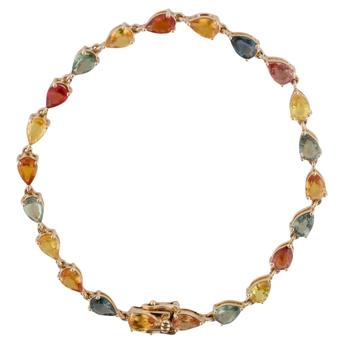 14K Yellow Gold 9.55ctw Multi-Color Sapphire Tennis Bracelet, Pear Modified Bril