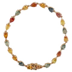14K Yellow Gold 9.55ctw Multi-Color Sapphire Tennis Bracelet, Pear Modified Bril