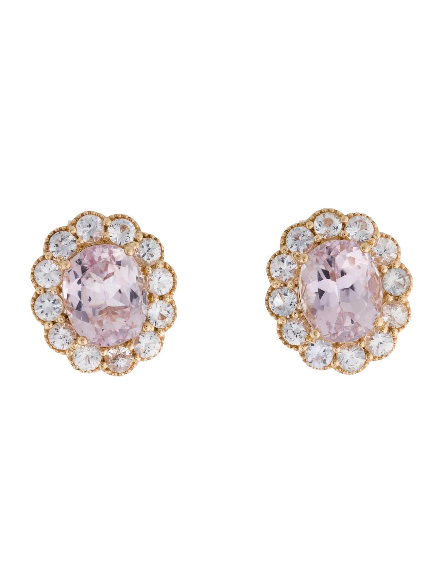 Oval Cut 14K Yellow Gold 9.58ctw Kunzite & Sapphire Stud Earrings For Sale
