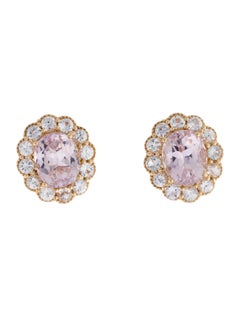 14K Yellow Gold 9.58ctw Kunzite & Sapphire Stud Earrings