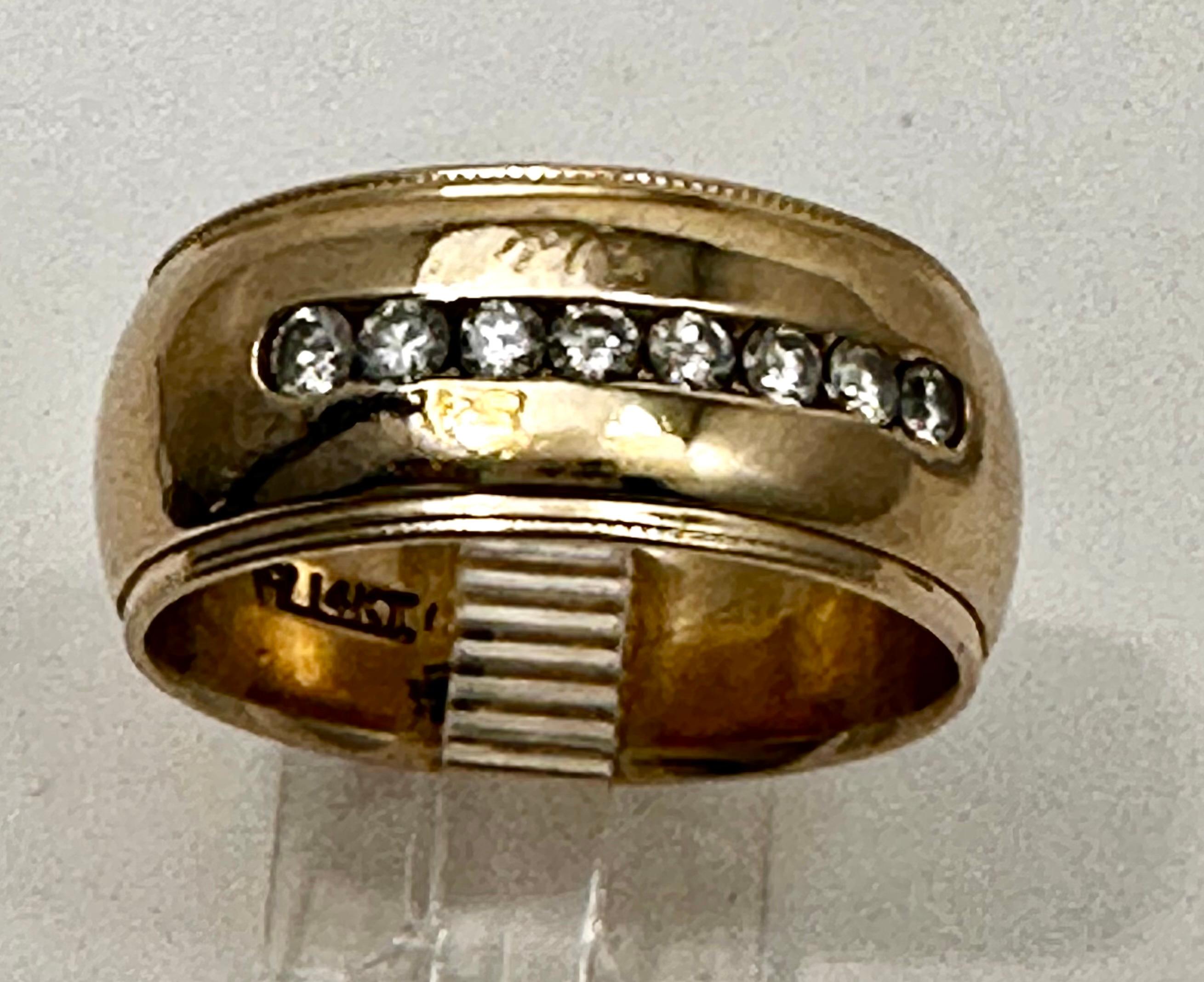 14k Gelbgold ~ 9,5 mm breiter Diamantring Größe 10 (Kunsthandwerker*in) im Angebot