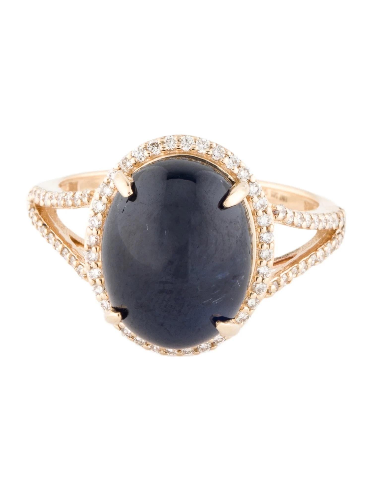 Artiste Bague cocktail en or jaune 14 carats avec saphir cabochon ovale 9,62 carats et diamants taille 7 en vente